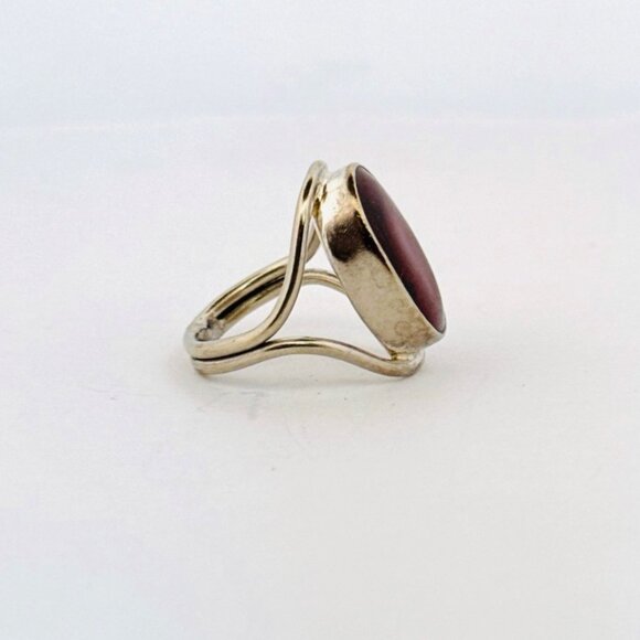 Vintage Sterling Silver Red Jasper Oval Statement Ring Size 5.5 Taxco Mexico - Picture 2 of 11